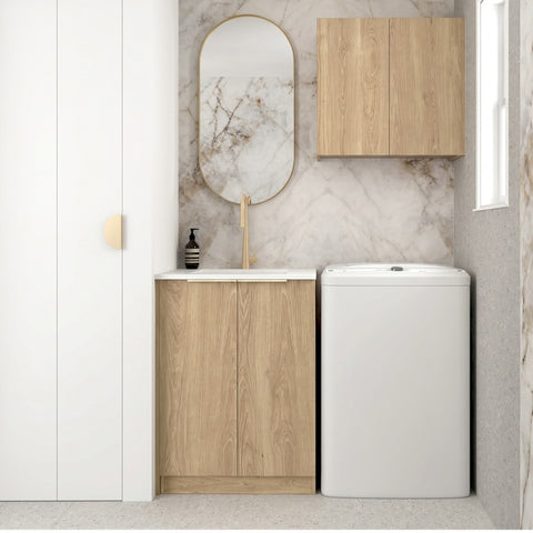 Otti Byron/Bondi Mini Laundry Kit 650mm Natural Oak / Matte White Top LA-650A-BYN-MW