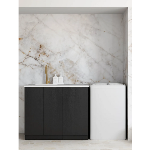 Otti Byron/Bondi Laundry Cabinet 1060mm Black Oak / Natural Carrara Marble Top LA-1060-BYB-NCA
