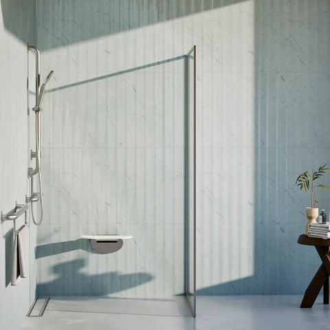 Meir Folding Up Shower Seat UF Material Supports 200Kg Slow Descent Brushed Nickel MCR-SEAT-PVDBN