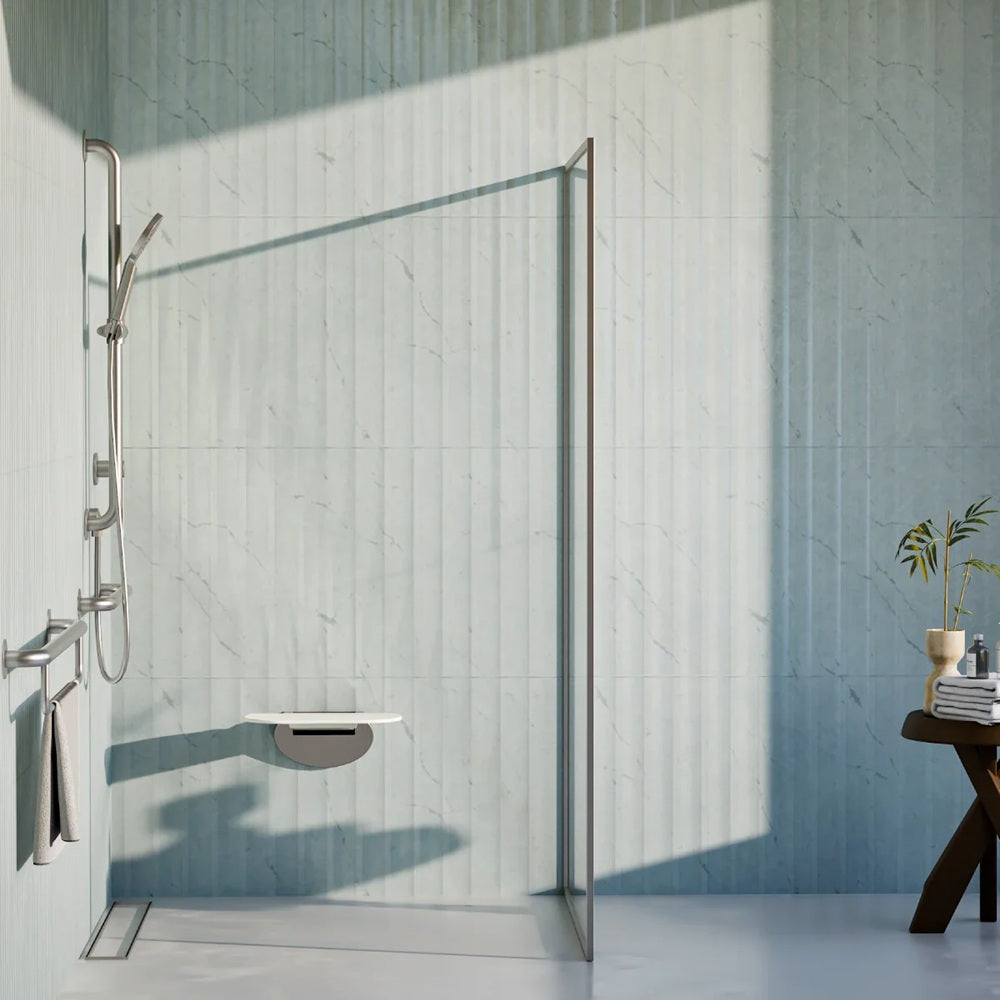 Meir Folding Up Shower Seat UF Material Supports 200Kg Slow Descent Champagne MCR-SEAT-CH