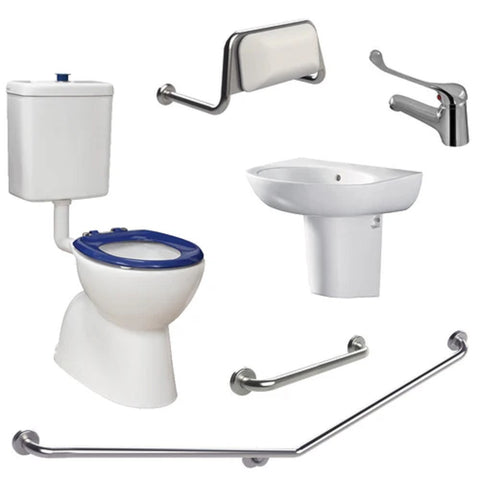 Fienza Accessible Toilet Care Kit (Left Hand 40 Degree Rail) Blue Seat CARE2L