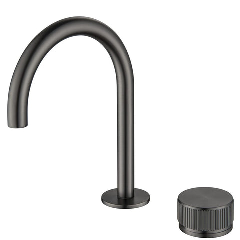 Bella Vista Mica Fluted Gooseneck Hob Basin Mixer Set Gunmetal HSB-6-NR-GM