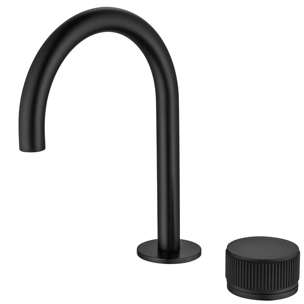 Bella Vista Mica Fluted Gooseneck Hob Basin Mixer Set Black HSB-6-NR-BLK