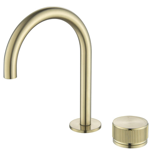 Bella Vista Mica Fluted Gooseneck Hob Basin Mixer Set French Gold HSB-6-NR-FG