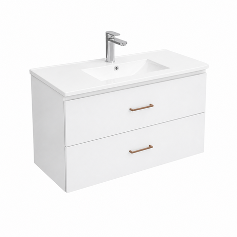 Fienza Carmen Ensuite Wall Hung Vanity 900mm White w/ Delgado Top All Drawers CED90W-DT