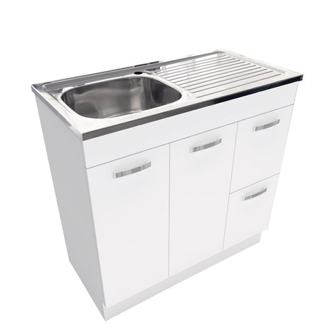 Fienza Citi Sink & Unicab Vanity On Kick Solid Doors (Right Hand Drawers) (No taphole) 900mm Gloss White CIT90NKWR-0