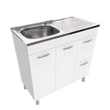 Fienza Citi Sink & Unicab Vanity On Legs Solid Doors (Right Hand Drawers) (No taphole) 900mm Gloss White CIT90NLWR-0