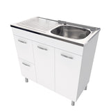 Fienza Citi Sink & Unicab Vanity On Legs Solid Doors (Left Hand Drawers) (No taphole) 900mm Gloss White CIT90NLWL-0