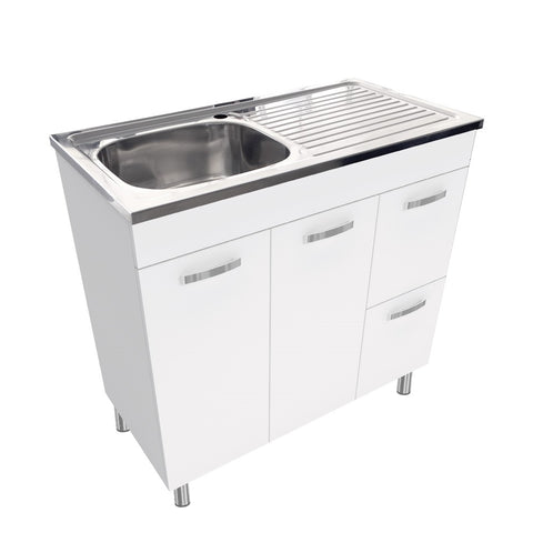 Fienza Citi Sink & Unicab Vanity On Legs Solid Doors (Right Hand Drawers) (1 taphole) 900mm Gloss White CIT90NLWR