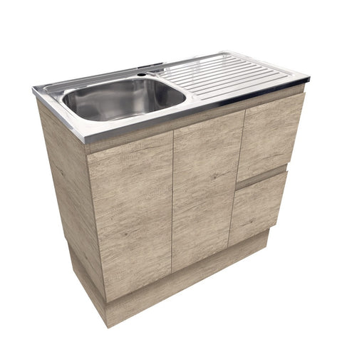 Fienza Citi Sink & Edge Vanity On Kick Solid Doors (Right Hand Drawers) (No taphole) 900mm Scandi Oak CIT90SKR-0