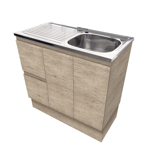 Fienza Citi Sink & Edge Vanity On Kick Solid Doors (Left Hand Drawers) (No taphole) 900mm Scandi Oak CIT90SKL-0