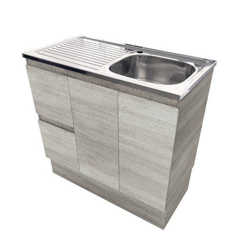 Fienza Citi Sink & Edge Vanity On Kick Solid Doors (Left Hand Drawers) (No taphole) 900mm Industrial CIT90XKL-0