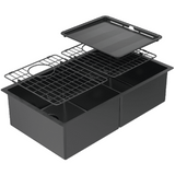 Abey Piazza Square Sink Double Bowl 758x445mm Topmount/Undermount (Inc. Tray & Grid) Black Pearl CR340DB