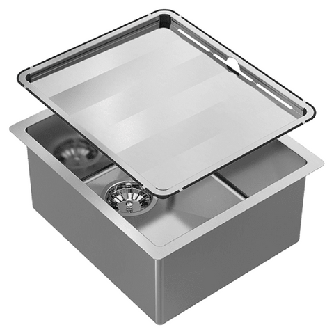 Abey Piazza Square Sink Single Bowl 390x445mm Topmount/Undermount (Inc. Tray & Grid) Stainless Steel CR340