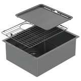 Abey Piazza Square Sink Single Bowl 545x445mm Topmount/Undermount (Inc. Tray & Grid) Black Pearl CR500B