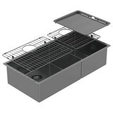 Abey Piazza Square Sink 1 & 3/$ Bowl 889x445mm Topmount/Undermount (Inc. Tray & Grid) Black Pearl CR500DB