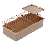 Abey Piazza Square Sink 1 & 3/$ Bowl 889x445mm Topmount/Undermount (Inc. Tray & Grid) Artisan Copper CR500DCO