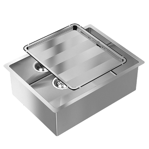 Abey Piazza Square Sink Single Bowl 590x445mm Topmount/Undermount (Inc. Tray) Stainless Steel CR540