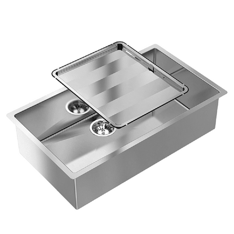 Abey Piazza Square Sink Single Bowl 770x445mm Topmount/Undermount (Inc. Tray) Stainless Steel CR720