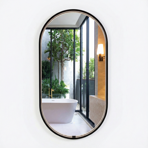 Mallow Crescent Framed Oval LED Mirror 450x900mm Matte Black CRS-4590-MB