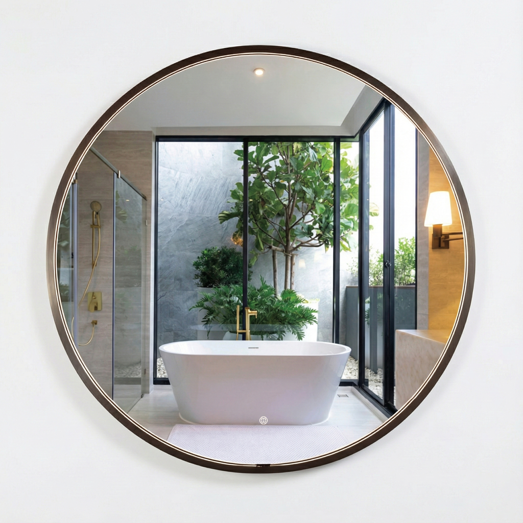 Mallow Crescent Framed Round LED Mirror 900mm Matte Black CRS-9090-MB