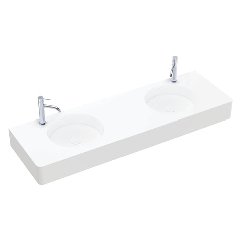 Fienza Encanto Solid Surface Wall Hung Double Basin w/ Overflow (2 Taphole) 1400x450mm Matte White CSB11-140