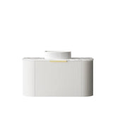 Otti Bondi Wall Hung Curve Vanity 900mm Fluted Satin White w/ Natural Carrara Marble Top BO900WST-NCA