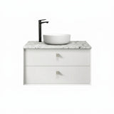 Otti Boston Wall Hung Vanity 900mm Satin White / Natural Carrara Marble Top BS900WSTUD-NCA