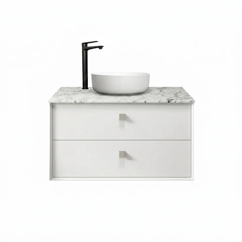 Otti Boston Wall Hung Vanity 900mm Satin White / Natural Carrara Marble Top BS900WSTUD-NCA