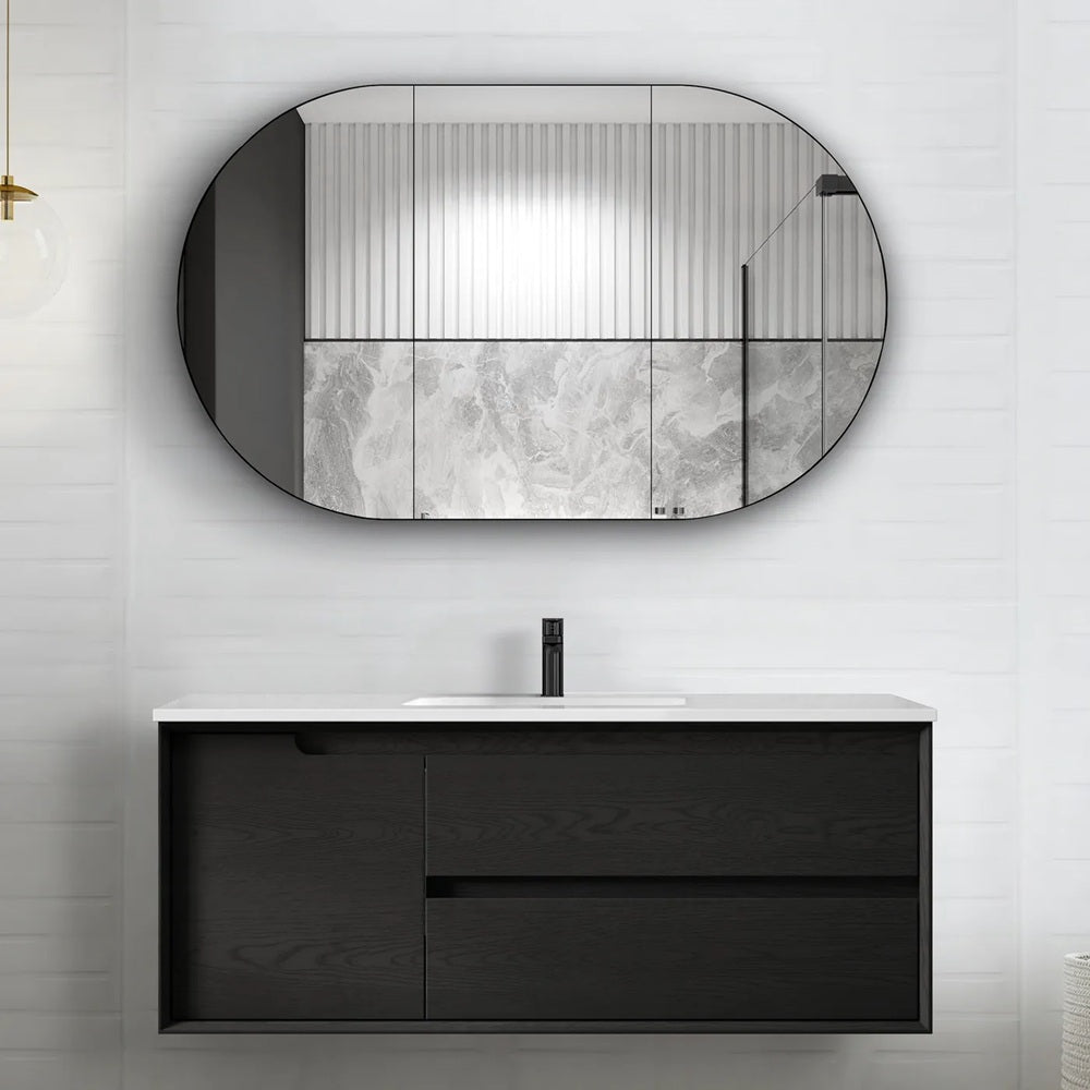 Otti Byron Wall Hung Vanity 1200mm Black Oak w/ Undermount Natural Carrara Marble Top & Basin BY1200BSTUD-NCA-UB