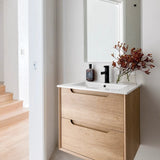 Otti Byron Wall Hung Vanity 600mm Natural Oak w/ Ceramic Top BY600NCT
