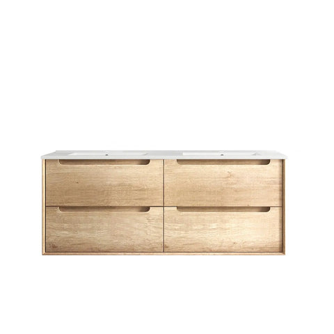 Otti Byron Wall Hung Cabinet Only Double Bowl 1200mm Natural Oak BY1200N-D