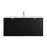 Otti Marlo Wall Hung Vanity 1200mm Matte Black w/ Undermount Natural Carrara Marble Top & Basin MA1200BSTUD-NCA-UB
