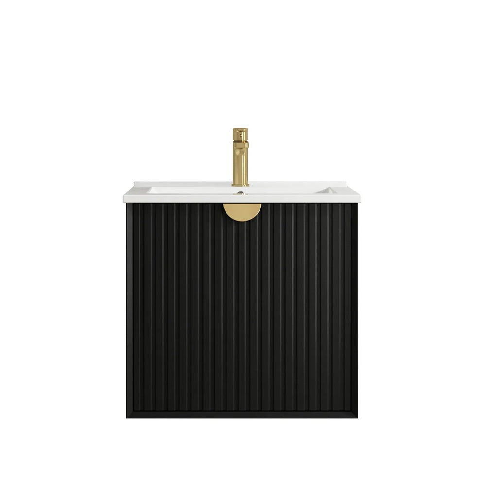 Otti Marlo Wall Hung Vanity 600mm Matte Black w/ Ceramic Top MA600BCT