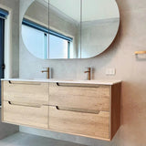 Otti Byron Wall Hung Vanity 1200mm Natural Oak w/ Ceramic Top Double Bowl BY1200NCT-D