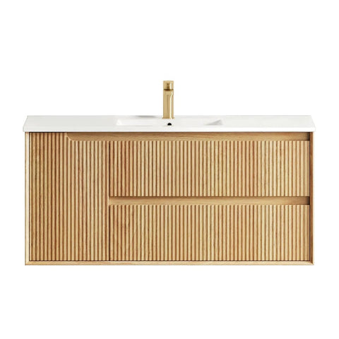 Otti Byron Wall Hung Vanity Fluted 1200mm Woodland Oak w/ Ceramic Top BYW1200LCT