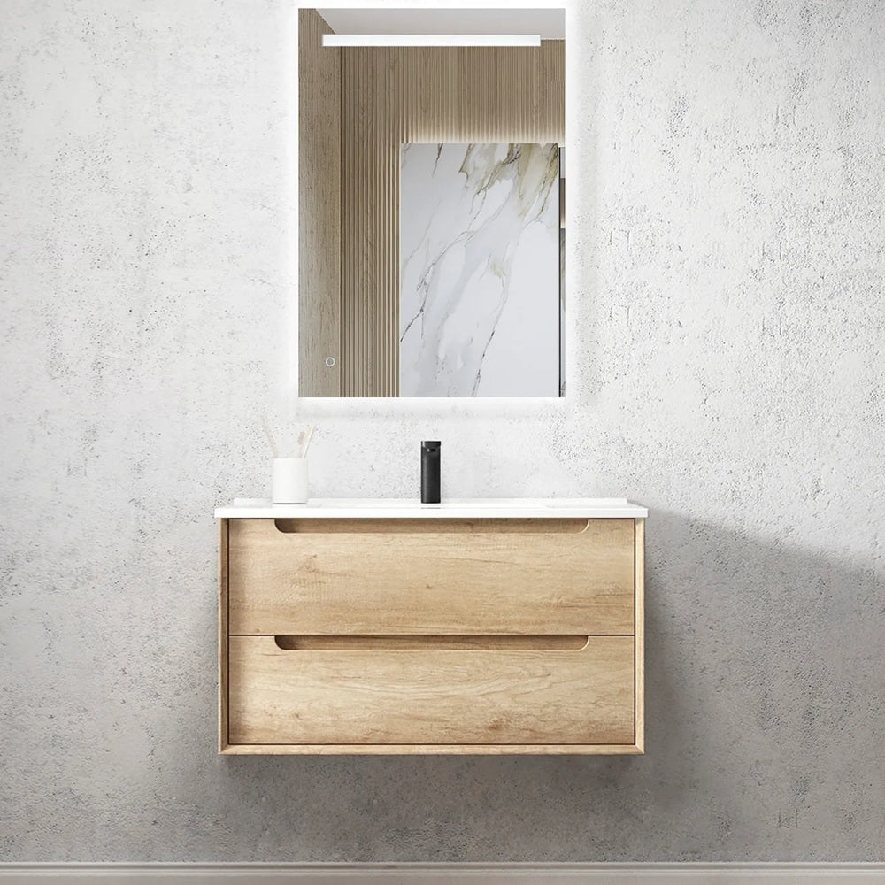 Otti Byron Wall Hung Vanity 900mm Natural Oak w/ Ceramic Top BY900NCT