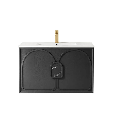 Otti Laguna Mk II Wall Hung Vanity 900mm Black Oak w/ Ceramic Top LGM900BCT