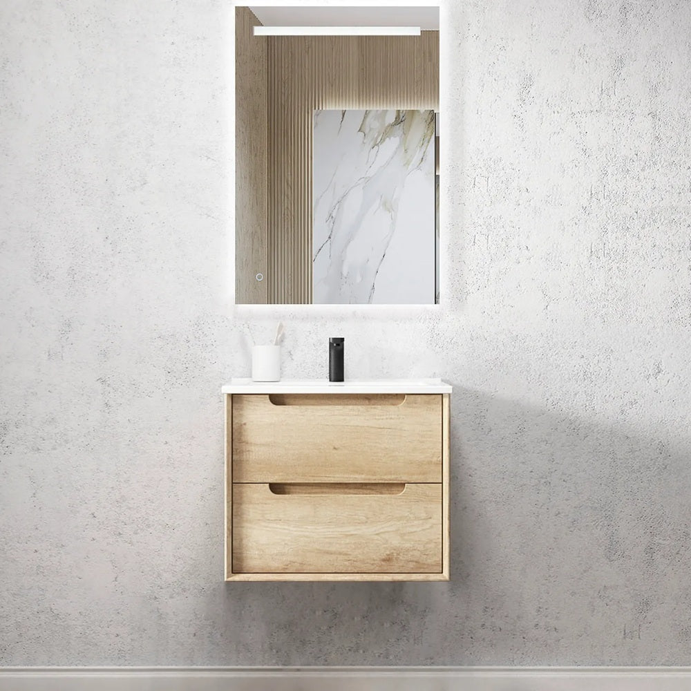 Otti Byron Wall Hung Vanity 600mm Natural Oak w/ Ceramic Top BY600NCT