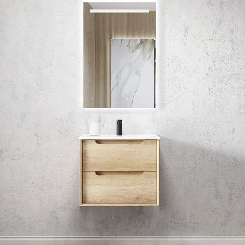 Otti Byron Wall Hung Vanity 600mm Natural Oak w/ Ceramic Top BY600NCT