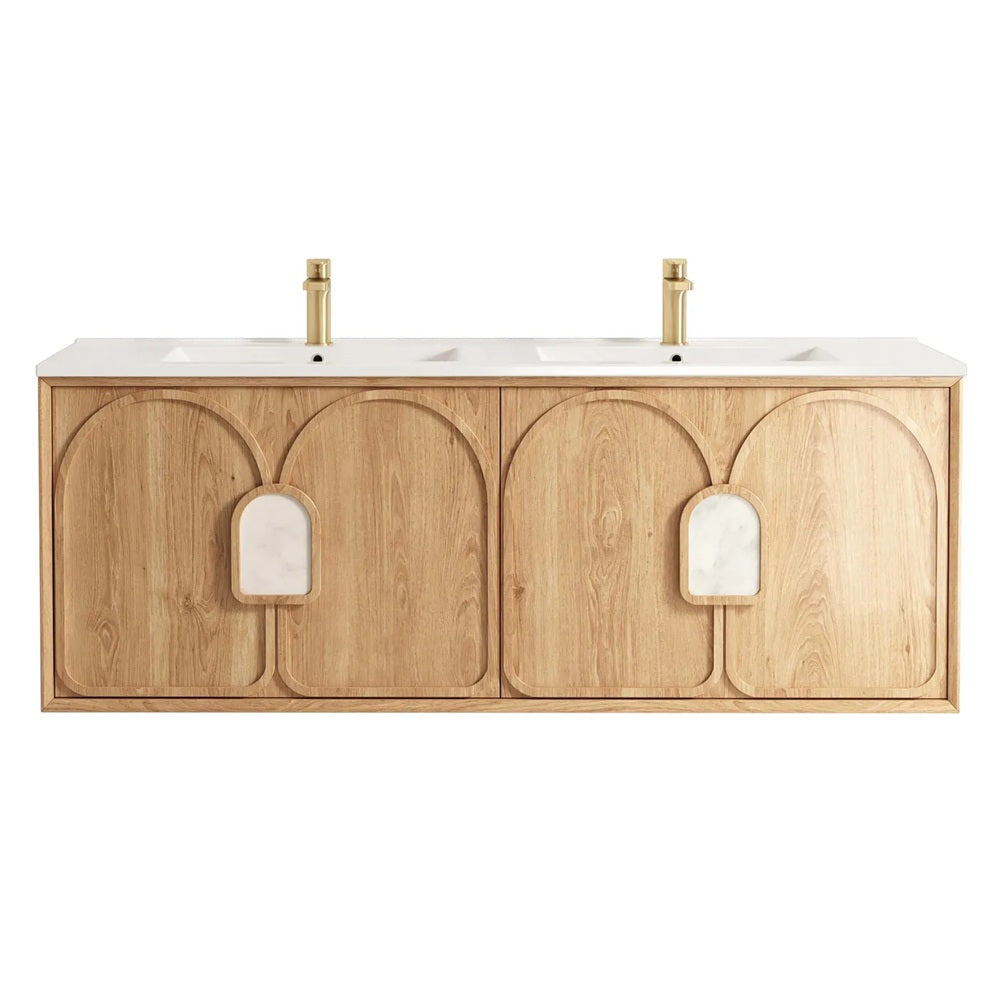 Otti Laguna Mk II Wall Hung Vanity 1500mm Natural Woodland Oak w/ Ceramic Top LGM1500NCT