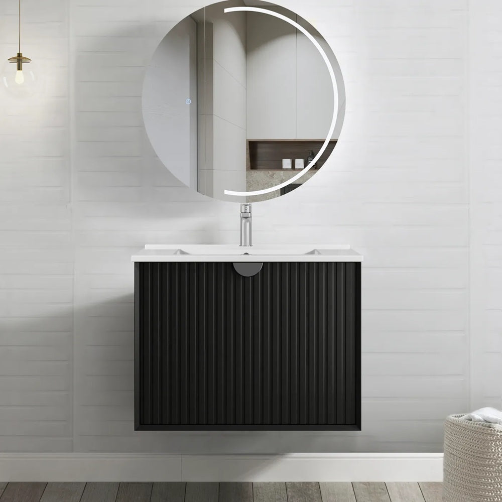 Otti Marlo Wall Hung Vanity 750mm Matte Black w/ Ceramic Top MA750BCT