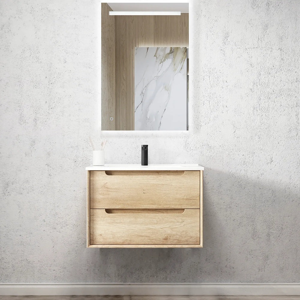 Otti Byron Wall Hung Vanity 750mm Natural Oak w/ Ceramic Top BY750NCT