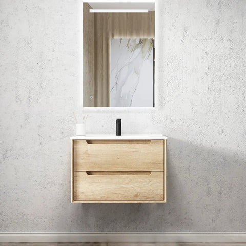 Otti Byron Wall Hung Vanity 750mm Natural Oak w/ Ceramic Top BY750NCT