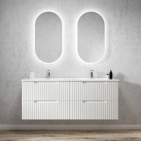 Otti Noosa Wall Hung Vanity 1500mm Satin White w/ Undermount Natural Carrara Marble Top & Basin NS1500WSTUD-NCA-UB