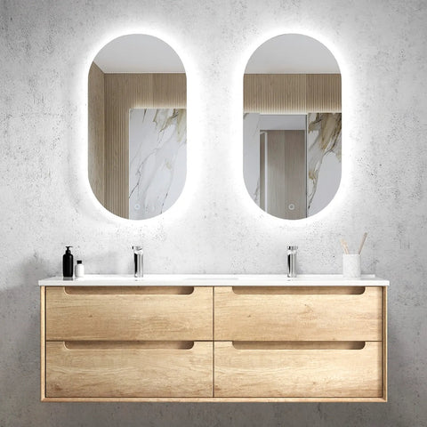 Otti Byron Wall Hung Vanity 1500mm Natural Oak w/ Undermount Natural Carrara Marble Top & Basin BY1500NSTUD-NCA-UB