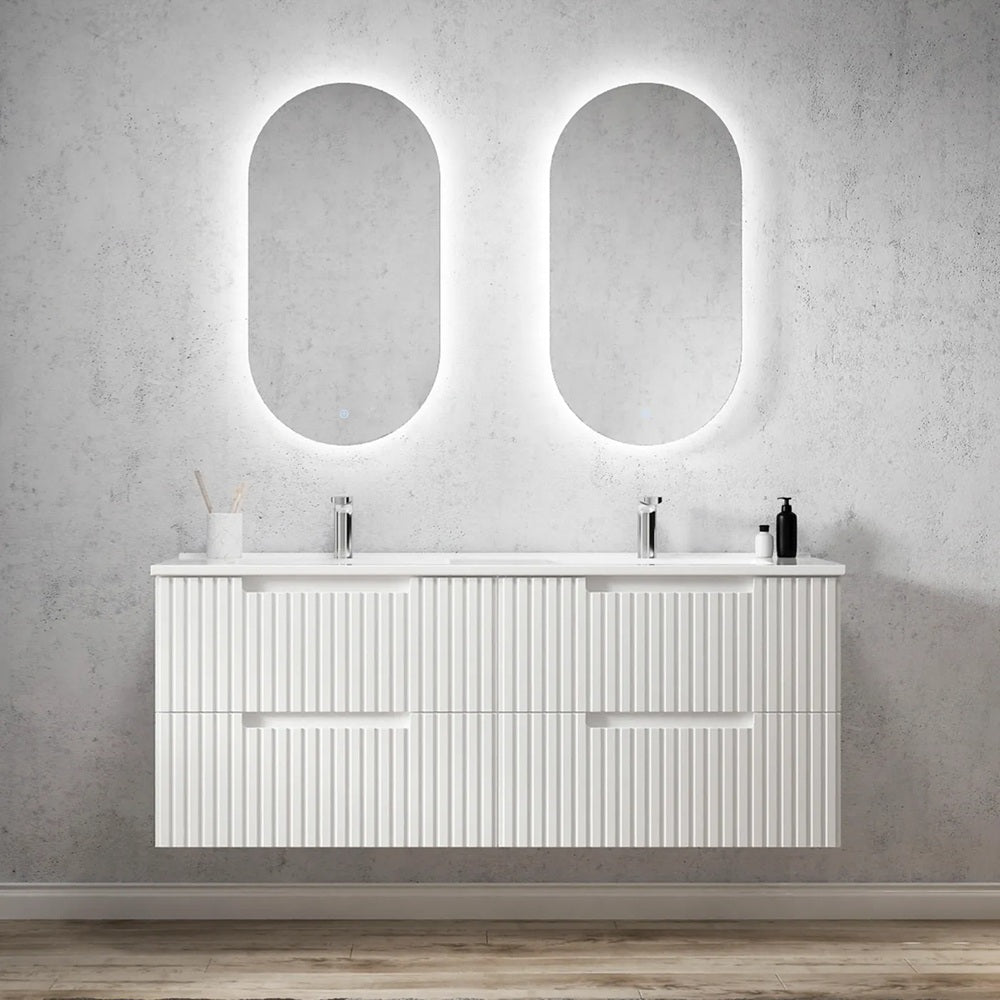 Otti Noosa Wall Hung Vanity 1500mm Satin White w/ Ceramic Top NS1500WCT