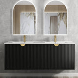 Otti Marlo Wall Hung Vanity 1500mm Matte Black w/ Undermount Natural Carrara Marble Top & Basin MA1500BSTUD-NCA-UB
