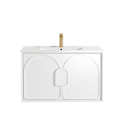 Otti Laguna Mk II Wall Hung Vanity 900mm Matte White w/ Ceramic Top LGM900WCT