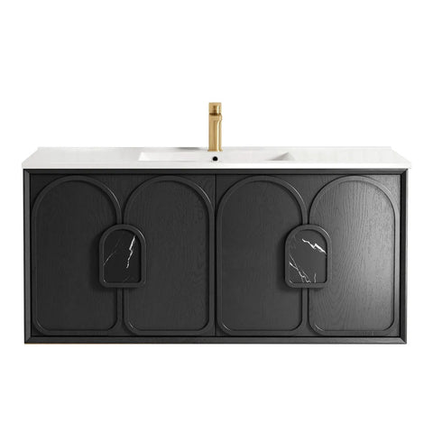 Otti Laguna Mk II Wall Hung Vanity 1200mm Black Oak w/ Undermount Natural Carrara Marble Top & Basin LGM1200BSTUD-NCA-UB